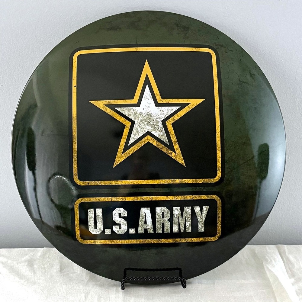 US Army Official Licensed Round Metal Sign Star Logo Wall Decor Green Gold